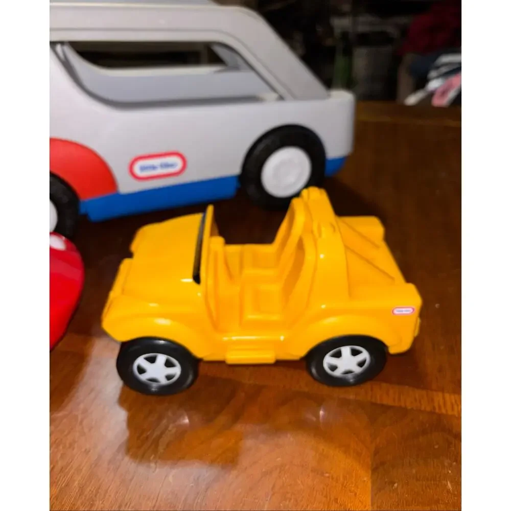 Vintage Little Tikes toy car hauler carrier semi truck with two cars